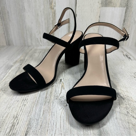 New Bp. Lula Black Faux Suede Slingback Open Toe Ankle Strap Sandals #526 - Picture 1 of 9